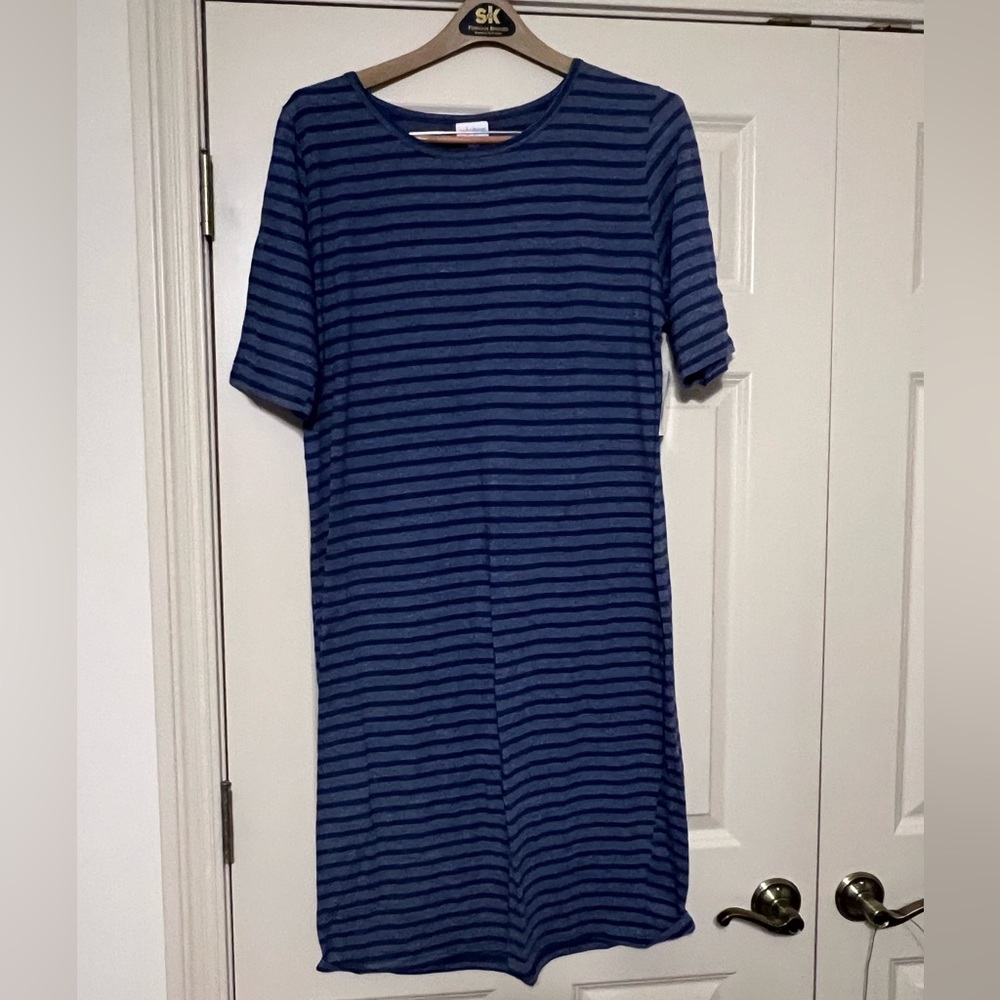 NWT 3XL Lularoe Julia dress in blue and navy stripe